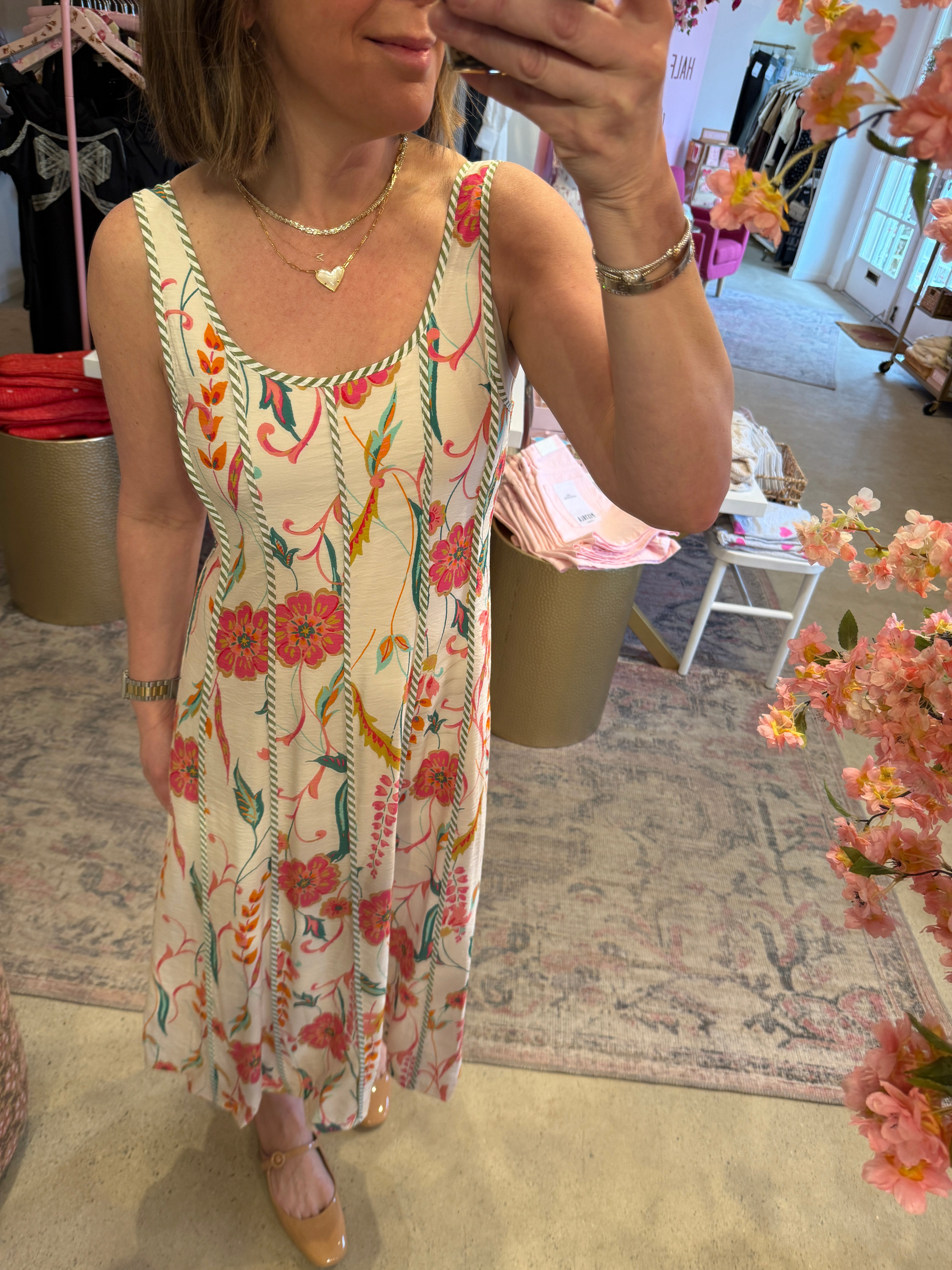 ELASTIC STRAP FLORAL PATTERN DRESS