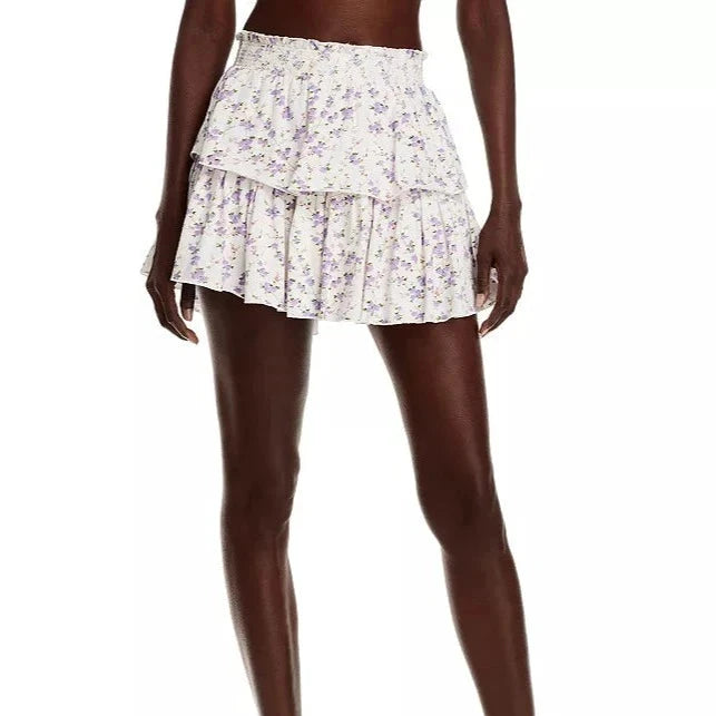 FLORAL RUFFLE MINI SKIRT in dusty lavender