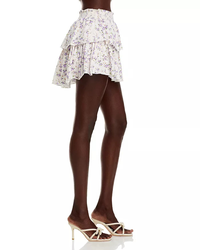 FLORAL RUFFLE MINI SKIRT in dusty lavender