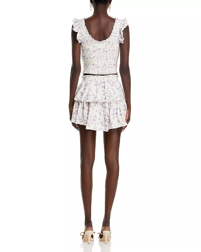 FLORAL RUFFLE MINI SKIRT in dusty lavender