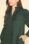 FANCY BUTTON RUFFLE DRESS
