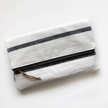  LARGE FOLDOVER CLUTCH in farmhouse white and black stripe