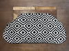 BLACK + IVORY WOVEN TAPESTRY FABRIC CLUTCH BAG WITH WOODEN HANDLE