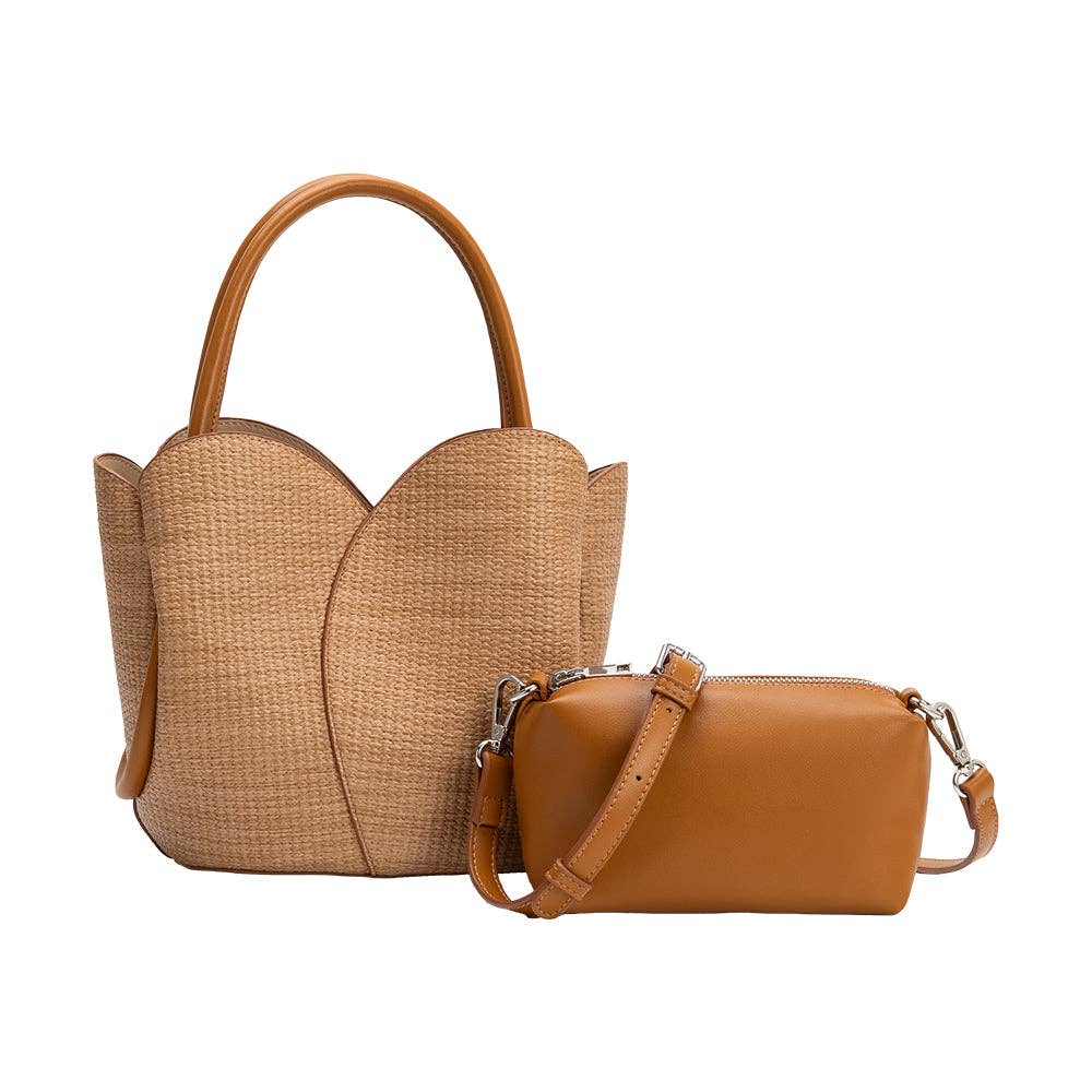 Melie Bianco - Tulip Tan Raffia Recycled Vegan Bag