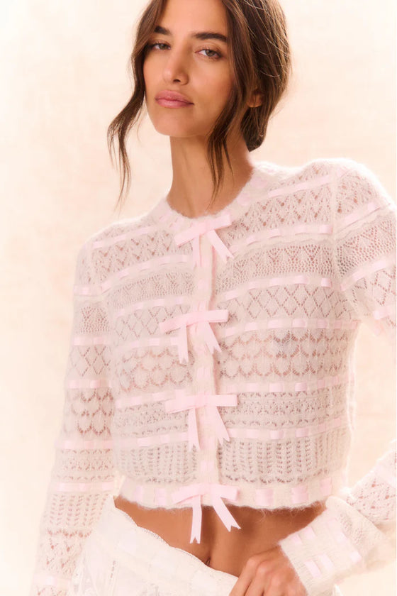 ROSELLINE BOW DETAILED KNIT CARDIGAN