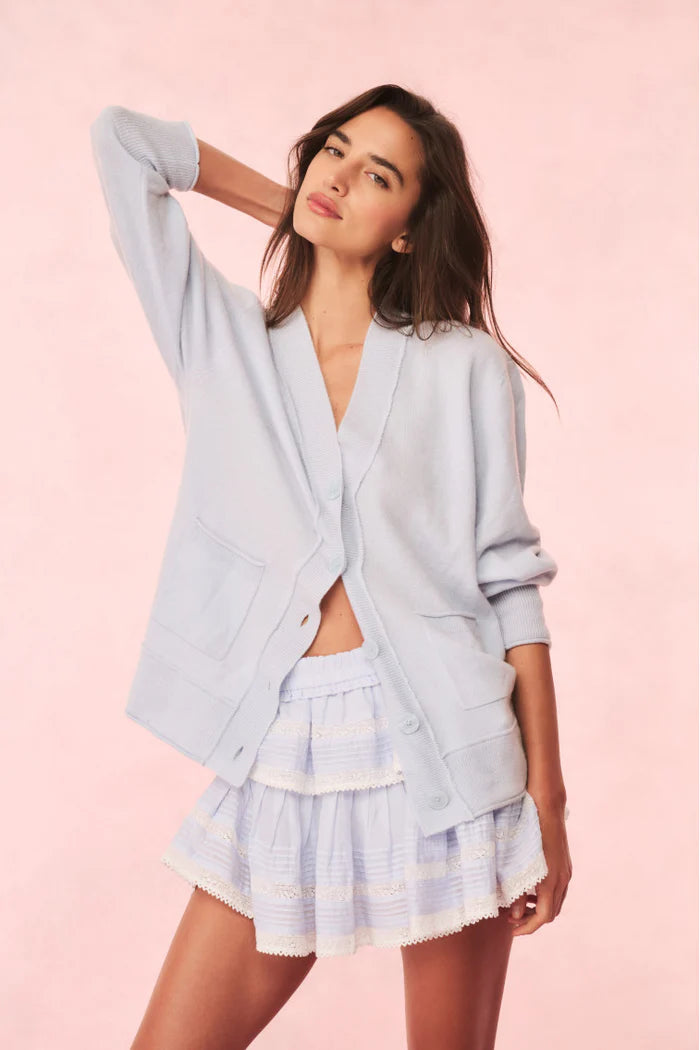 RUFFLE MINI BLUE LACE-TRIMMED SKIRT