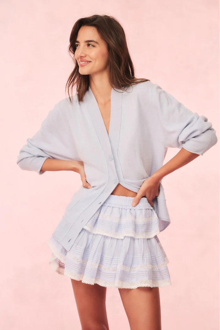 RUFFLE MINI BLUE LACE-TRIMMED SKIRT