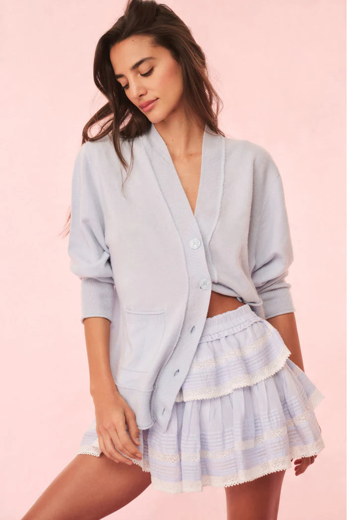 RUFFLE MINI BLUE LACE-TRIMMED SKIRT