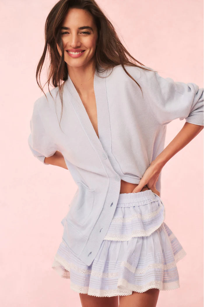 RUFFLE MINI BLUE LACE-TRIMMED SKIRT