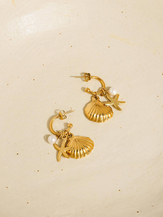 MARLÈNE 18K GOLD NON-TARNISH SEA SHELL AND STAR EARRING