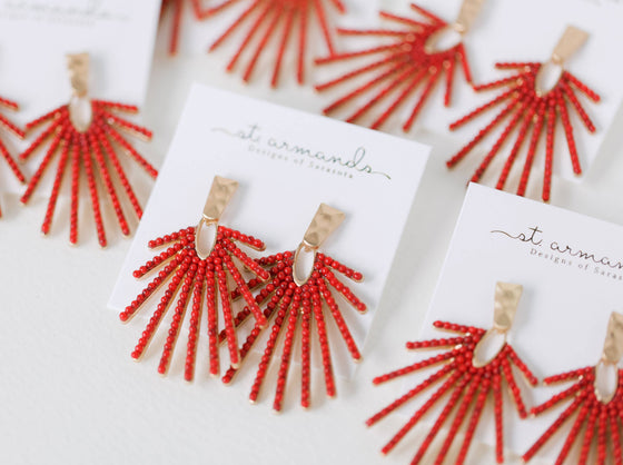 RED SUNBURST STATEMENT DROP EARRINGS