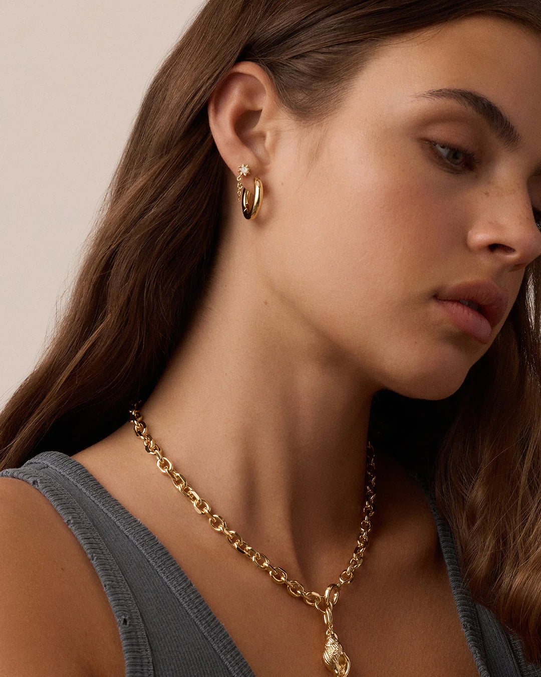 SUN CHAIN HUGGIE EARRINGS