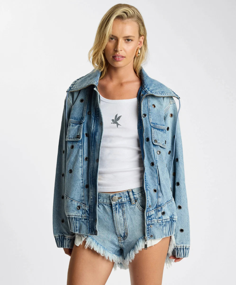 Punk Paradise Denim Bomber Jacket