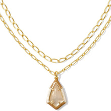  CAMRY ENAMEL FRAME MULTI STRAND GOLD NECKLACE in natural mother of pearl