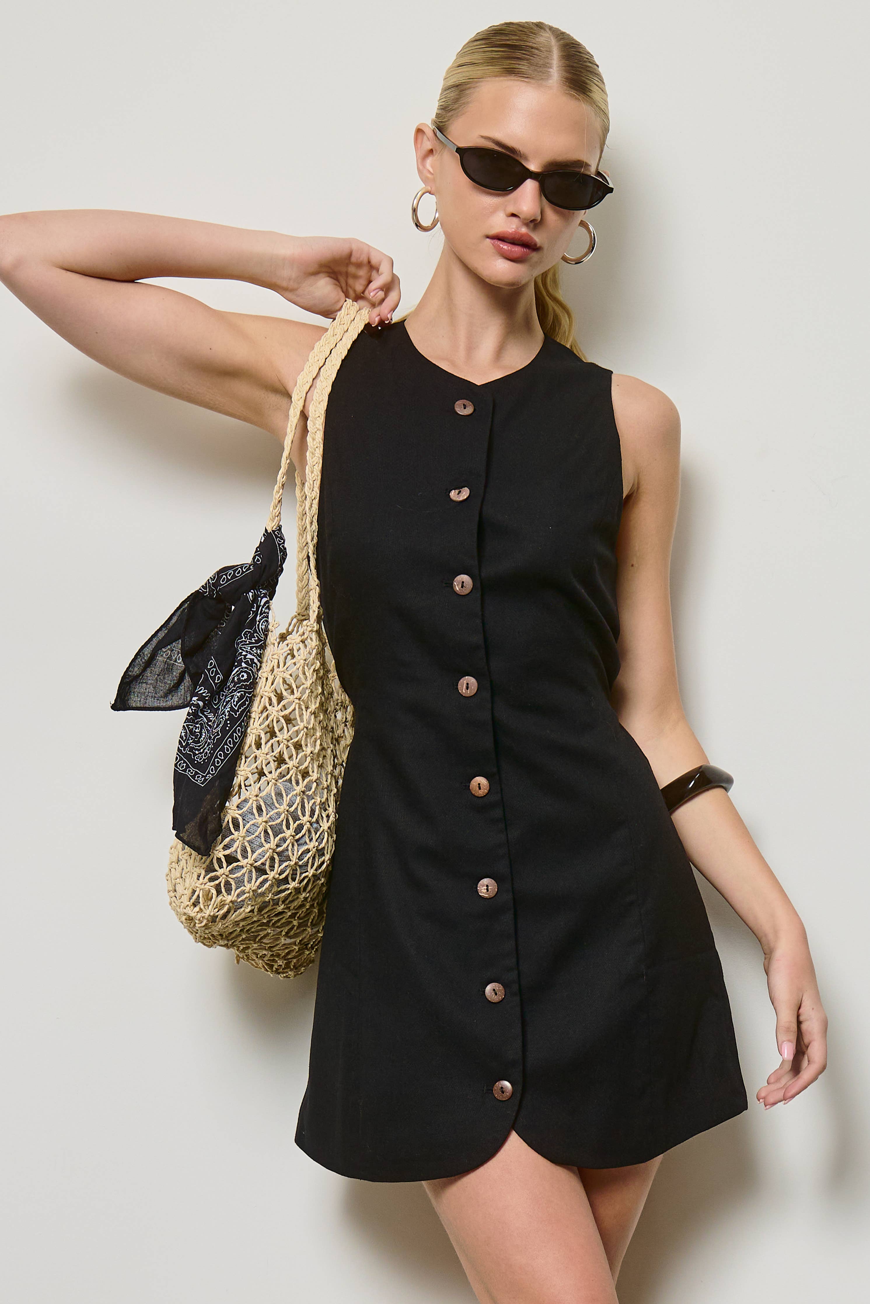 Tailored Button Front Mini Dress