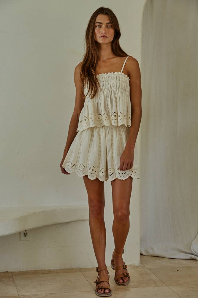 Cotton Eyelet Smocked Top