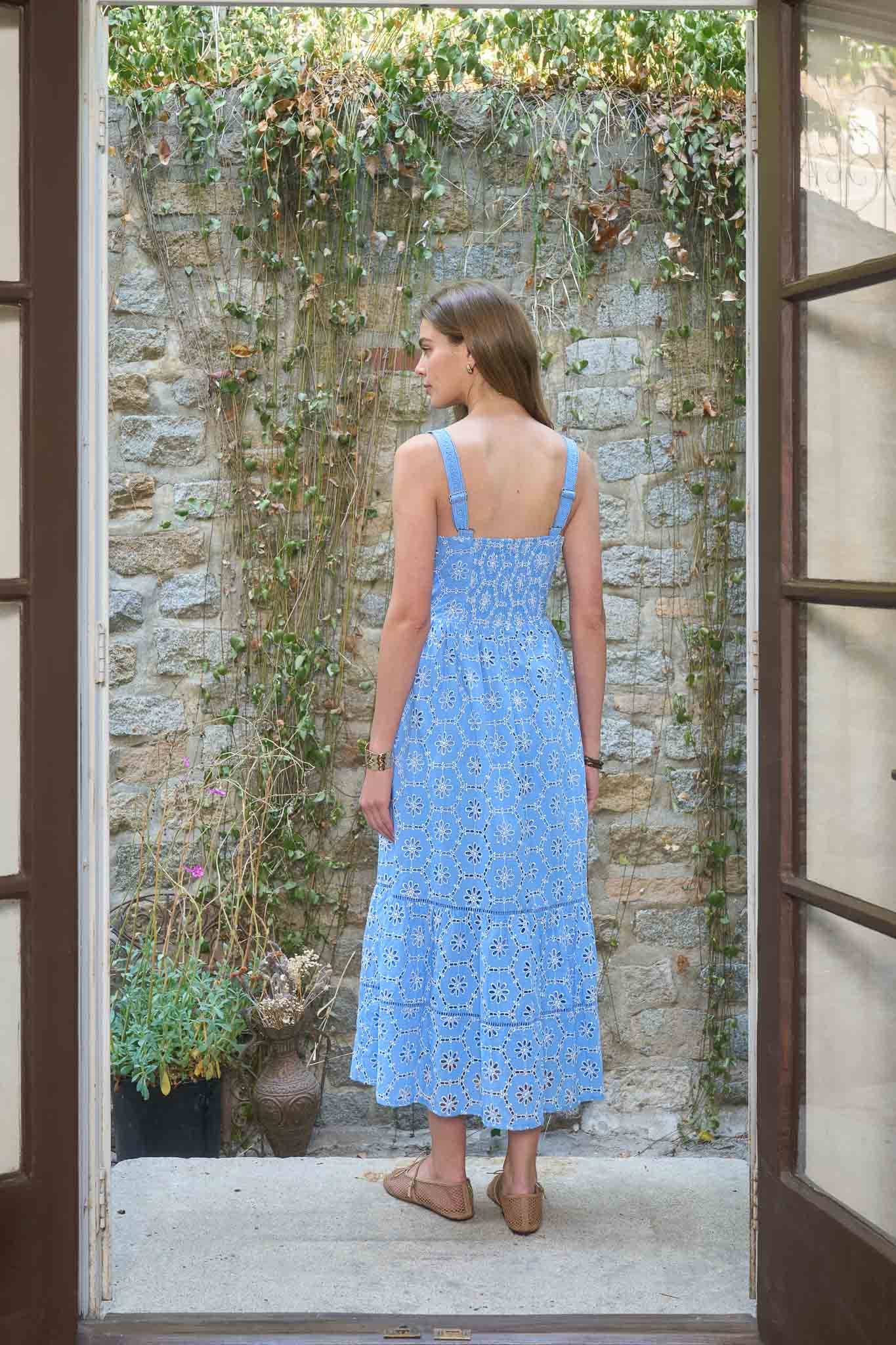 FLORAL EYELET MIDI DRESS