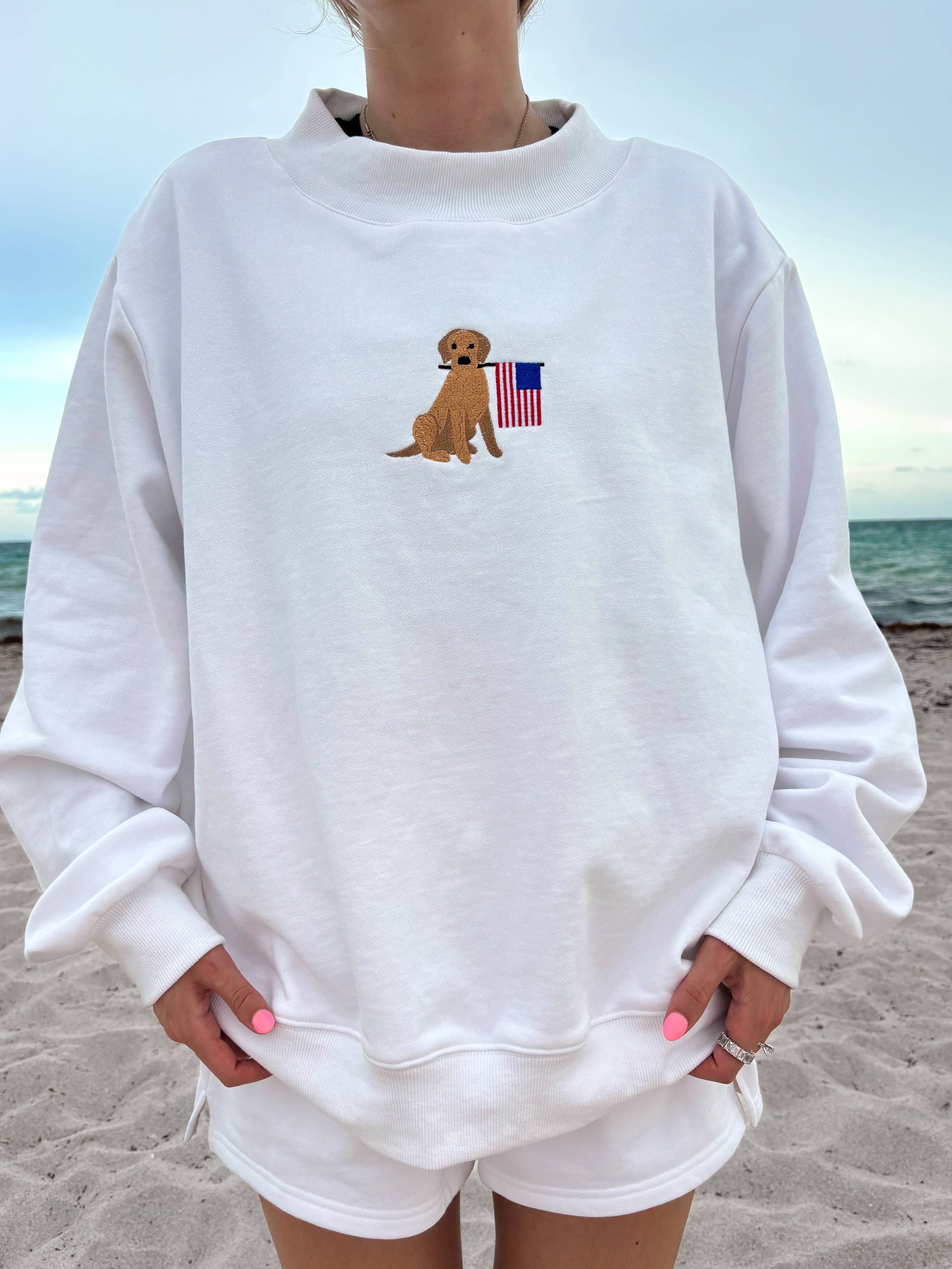 AMERICAN FLAG DOG MOCKNECK SWEATSHIRT