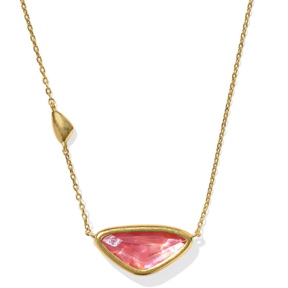 MARGOT SHORT PENDANT VINTAGE GOLD NECKLACE in pink coral