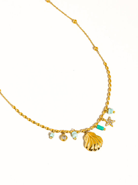 SUMNER 18K NON-TARNISH SHELL AND STAR NECKLACE