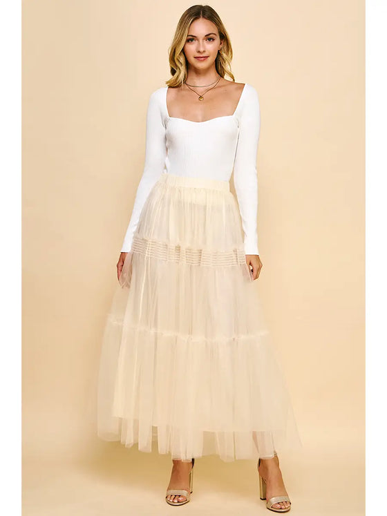 TULLE TIERED MAXI SKIRT