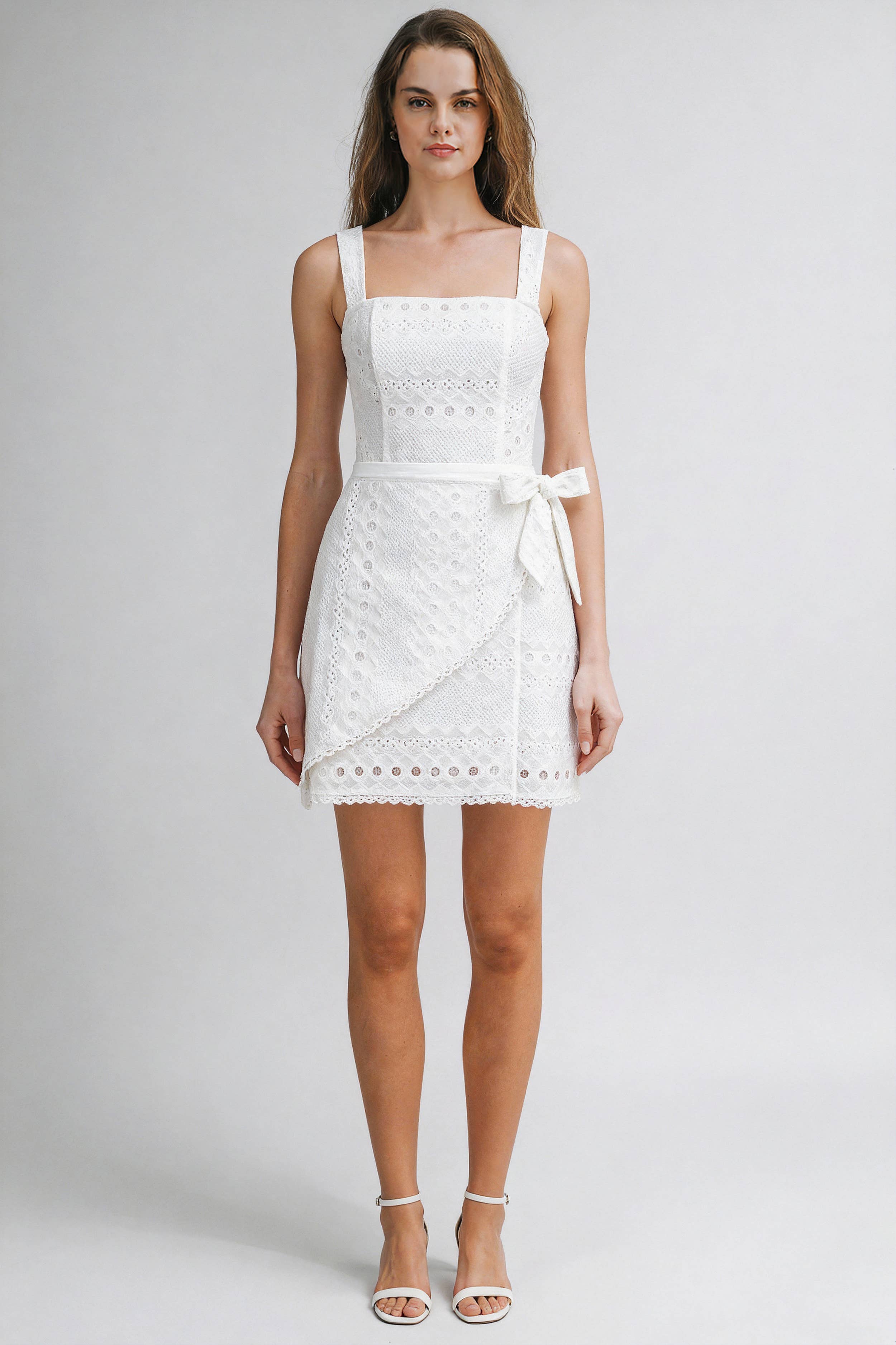 WHITE LACE WRAP MINI DRESS