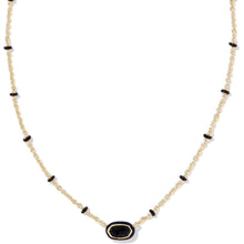  MINI ELISA ENAMEL FRAME SHORT PENDANT GOLD NECKLACE in black agate