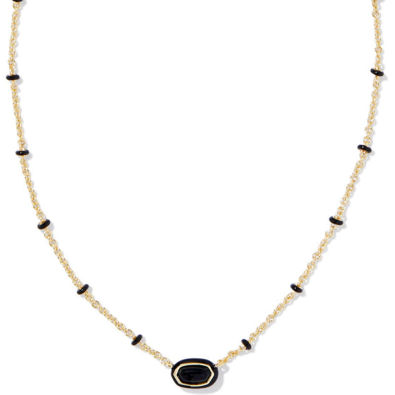 MINI ELISA ENAMEL FRAME SHORT PENDANT GOLD NECKLACE in black agate