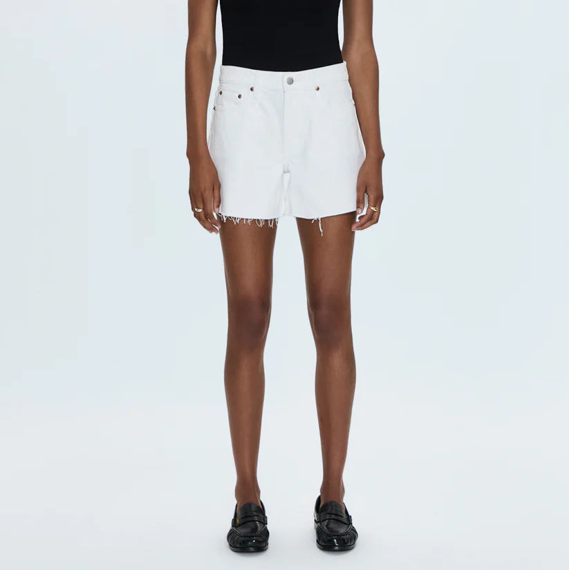 KENNEDY RELAXED MID RISE CUT OFF DENIM SHORTS in antique white