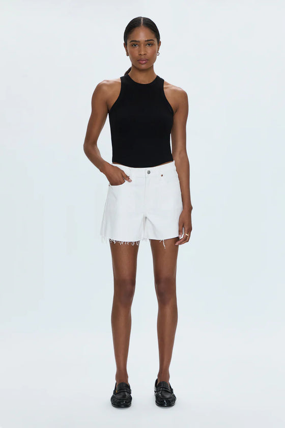 KENNEDY RELAXED MID RISE CUT OFF DENIM SHORTS in antique white