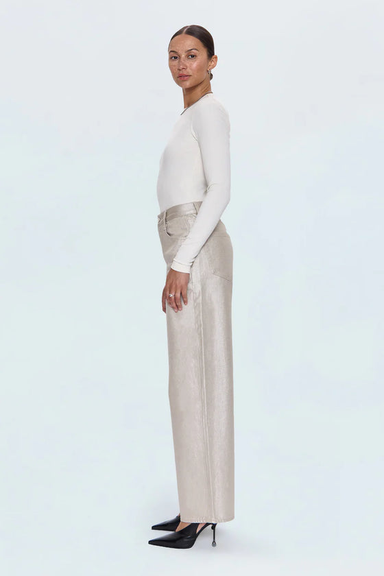 TATE HI RISE BOWED WIDE LEG JEANS in champagne luster