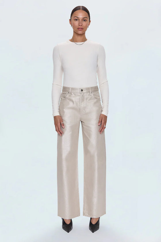 TATE HI RISE BOWED WIDE LEG JEANS in champagne luster