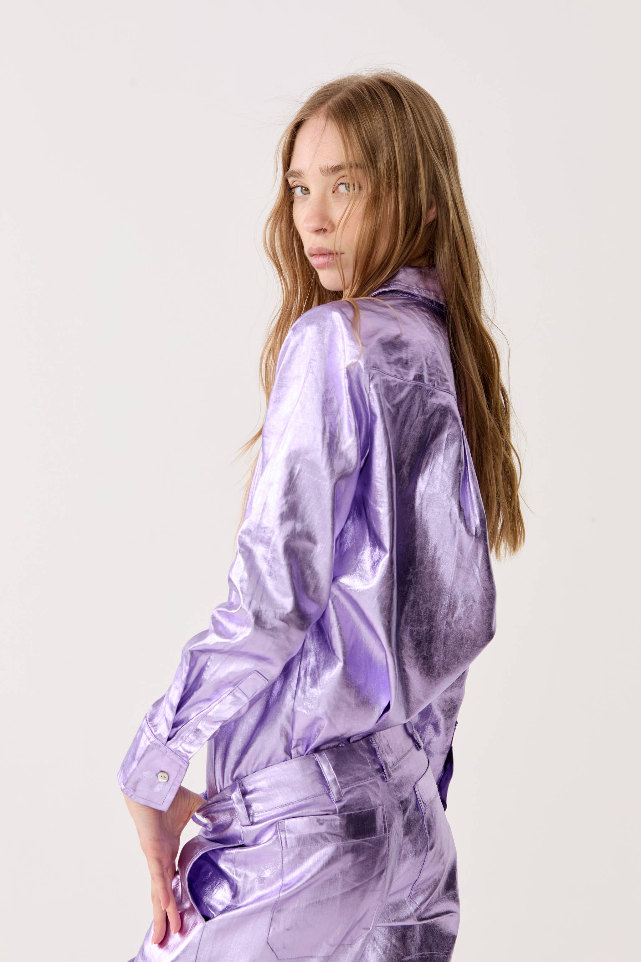 SAN MARINO METALLIC LINEN SHIRT - Violet
