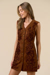 SLEEVELESS BUTTON-DOWN SUEDE DRESS