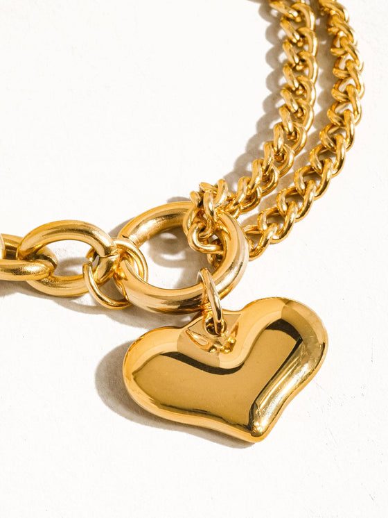 ALLURE 18K GOLD NON-TARNISH HEART CHAIN BRACELET: Yellow Gold