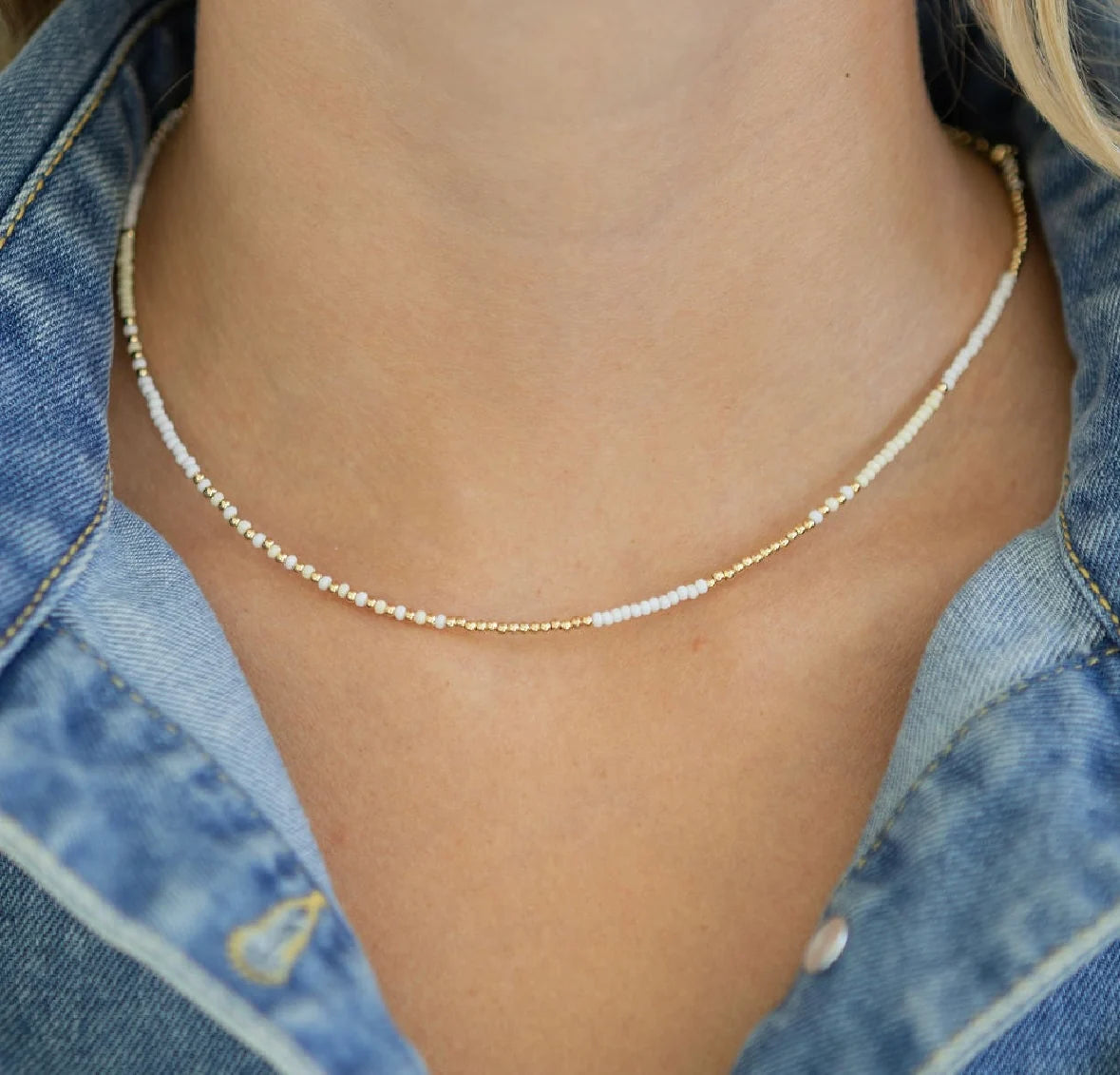 30A White and Gold Tiny Beaded Necklace