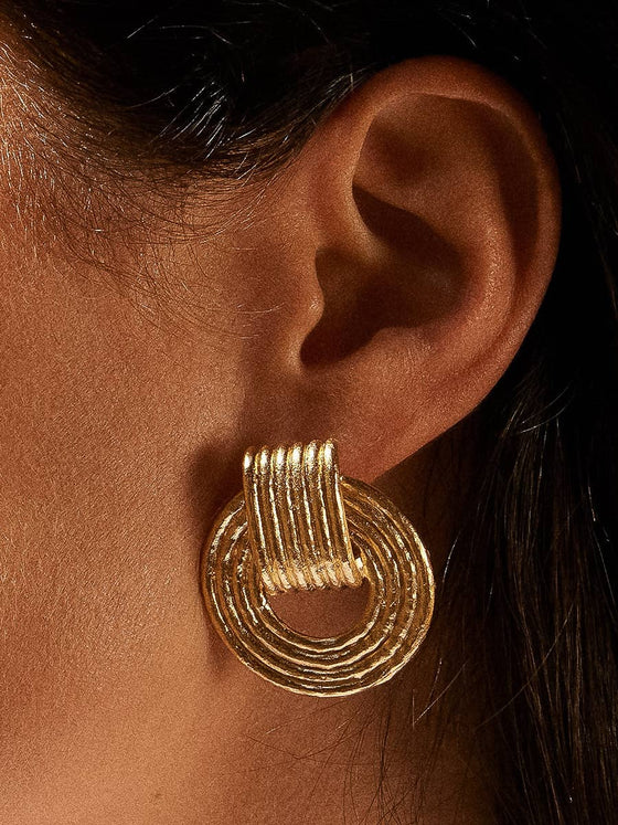 CANDELA 18K GOLD NON-TARNISH STRIPE HOOP EARRINGS