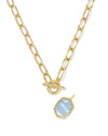 DAPHNE LINK CHAIN GOLD NECKLACE in light blue mother of pearl