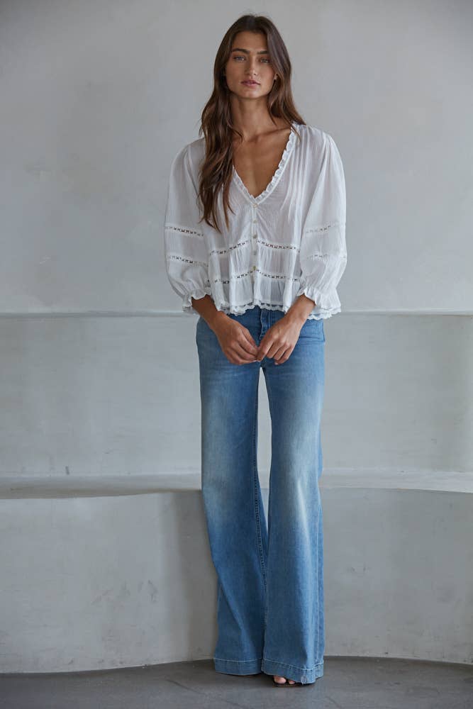 Boho Eyelet 3/4 Sleeve Top