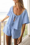 BLUE GINGHAM TIE FRONT TOP + SHORTS SET