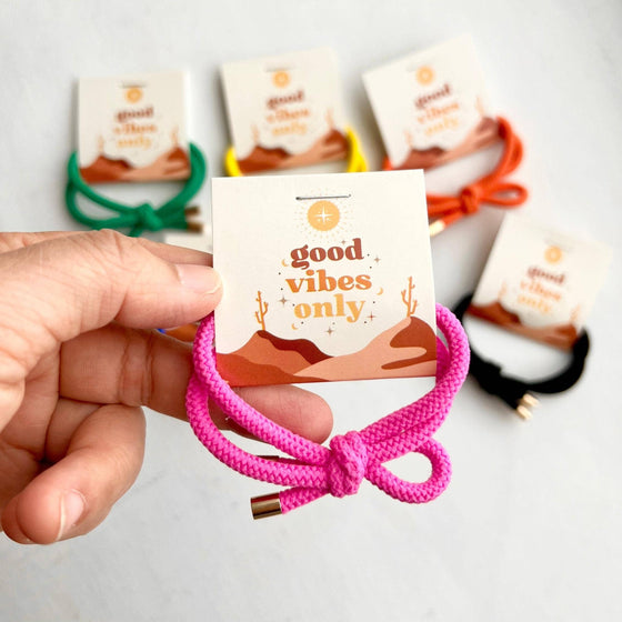 "GOOD VIBES" BOHO SHOELACE ELASTIC HAIR TIE: ASSORTED