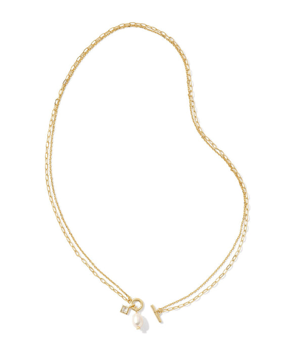 EVE CHAIN MULTI STRAND GOLD NECKLACE in white pearl