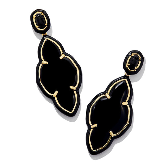 ABBIE ENAMEL FRAME STATEMENT EARRINGS in black agate