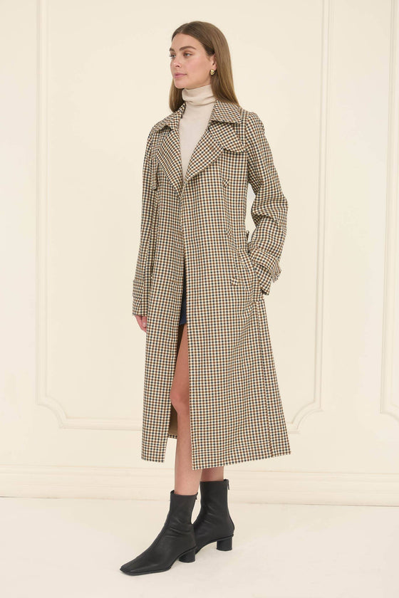 MOON RIVER - PLAID BELTED TRENCH COAT
