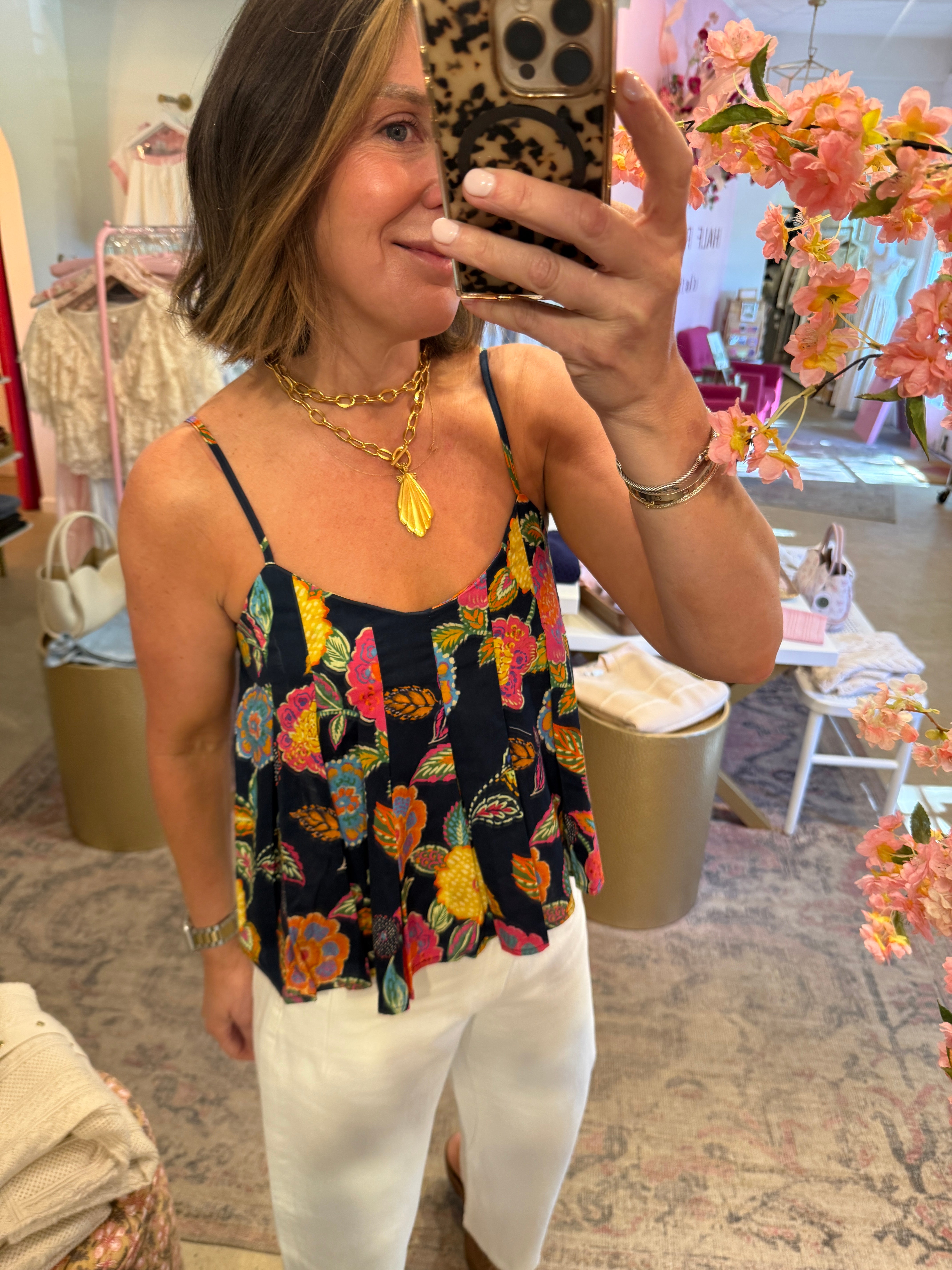 FLORAL PRINT PLEATED TOP