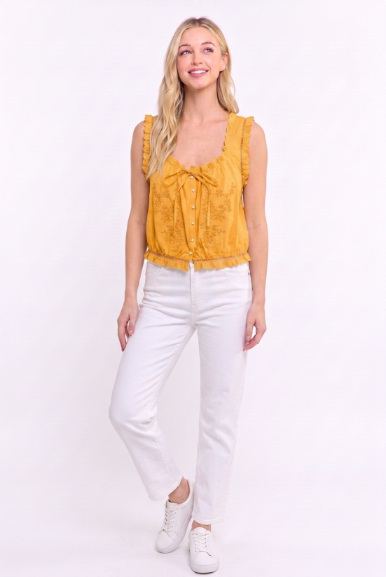 Embroidered Broderie  Cotton Sleeveless Top