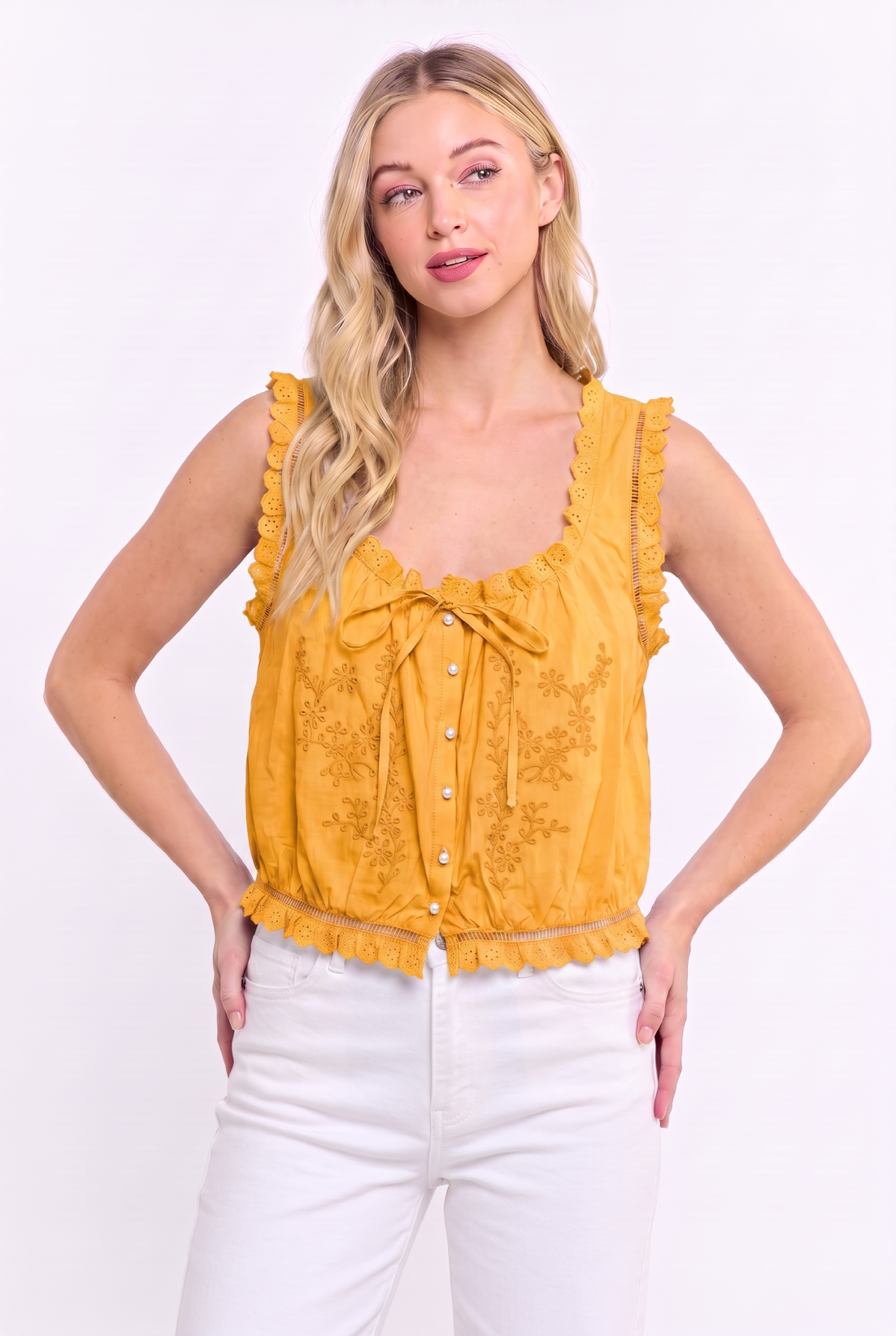 Embroidered Broderie  Cotton Sleeveless Top