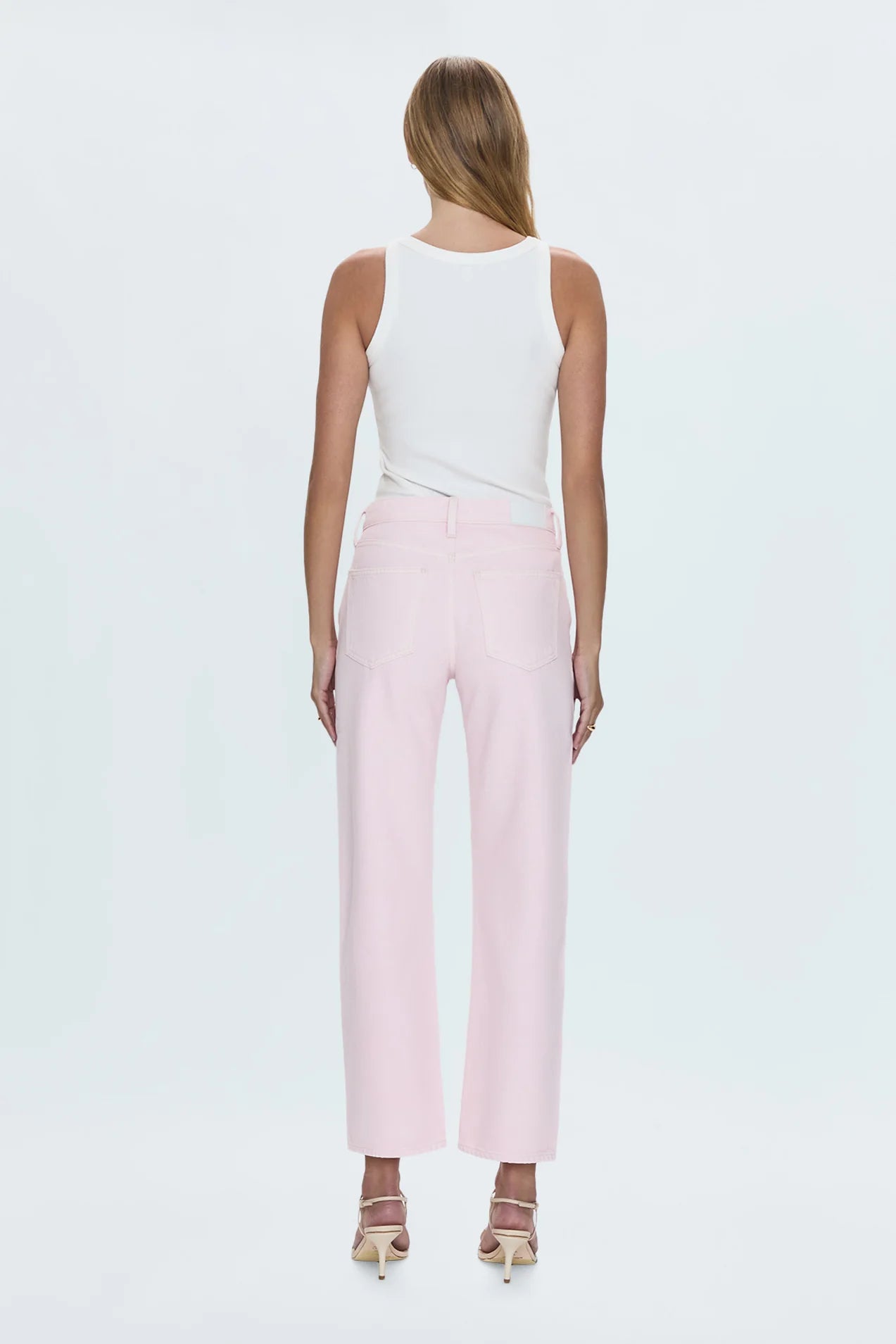 LEXI MID RISE BOWED STRAIGHT DENIM in blush
