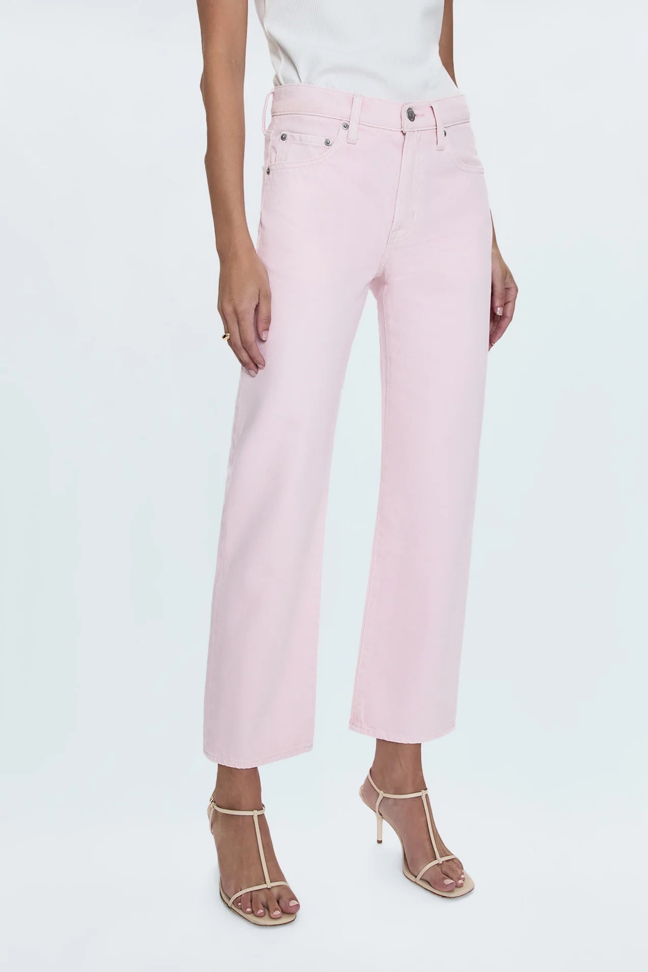 LEXI MID RISE BOWED STRAIGHT DENIM in blush