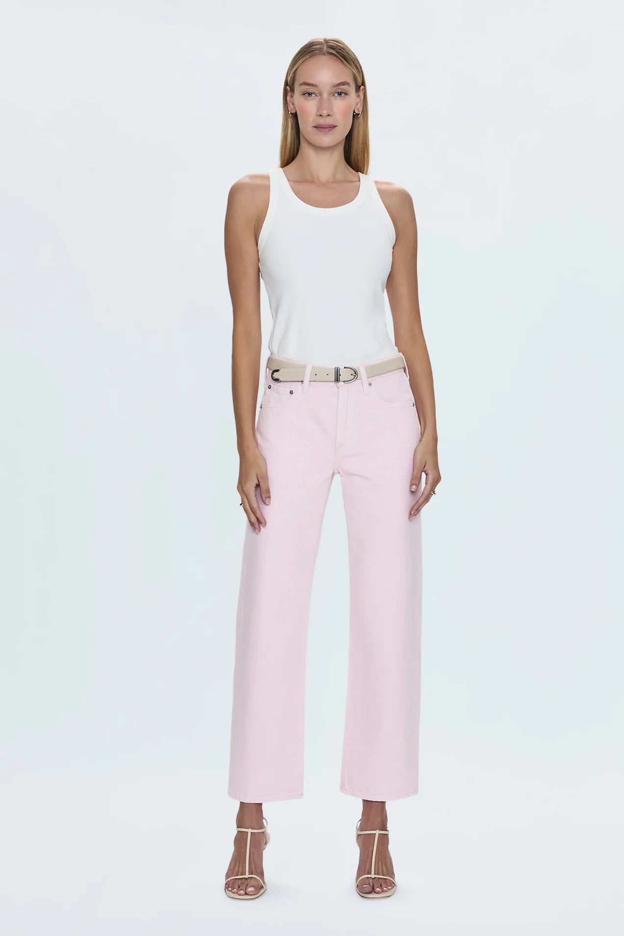LEXI MID RISE BOWED STRAIGHT DENIM in blush